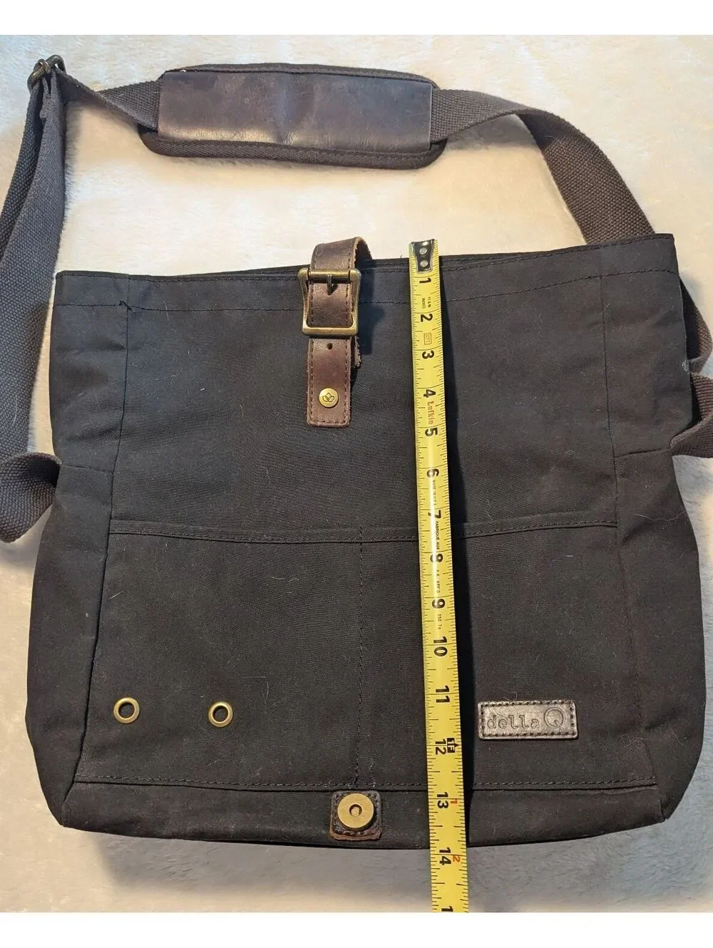 della Q Black Canvas and Leather Crossbody Bag